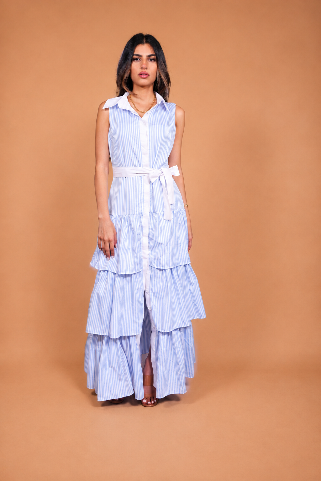Blue Capri layers Maxi dress