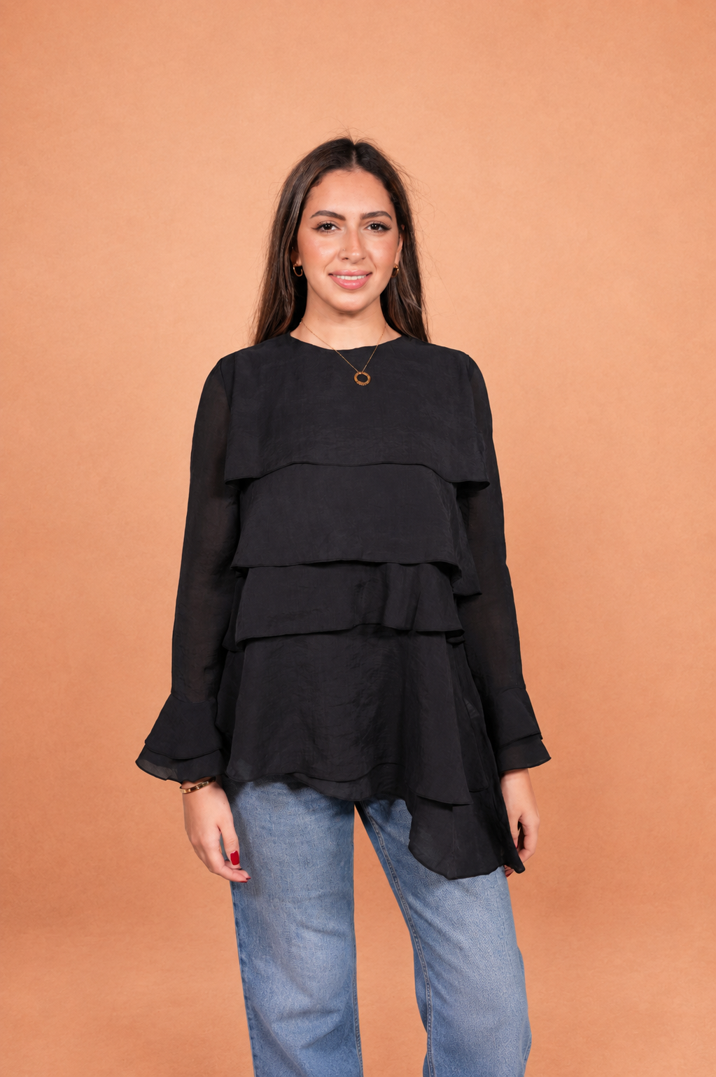 Chic black sheer blouse