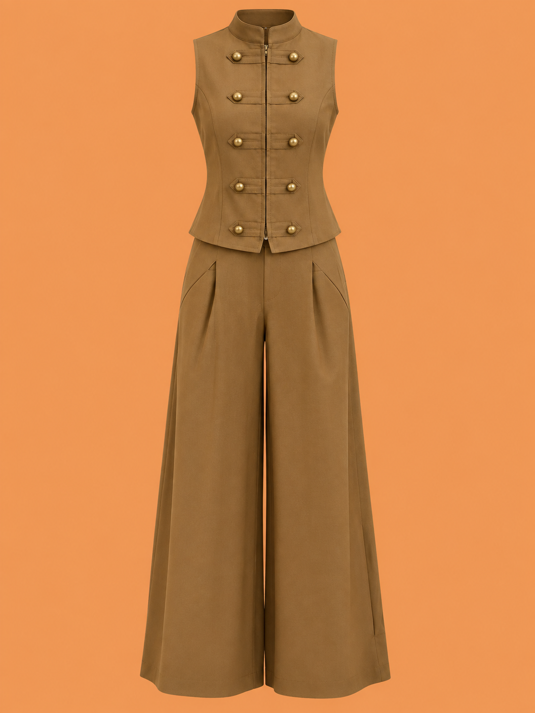 Taupe Utility Vest & Palazzo Pants Set